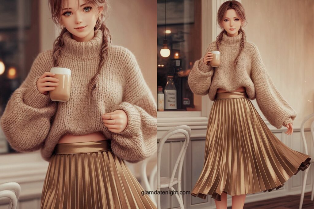 Cozy Knit Sweater & Pleated Midi Skirt