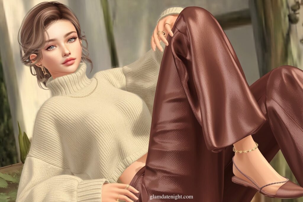 Cozy Turtleneck Sweater with Satin Pants