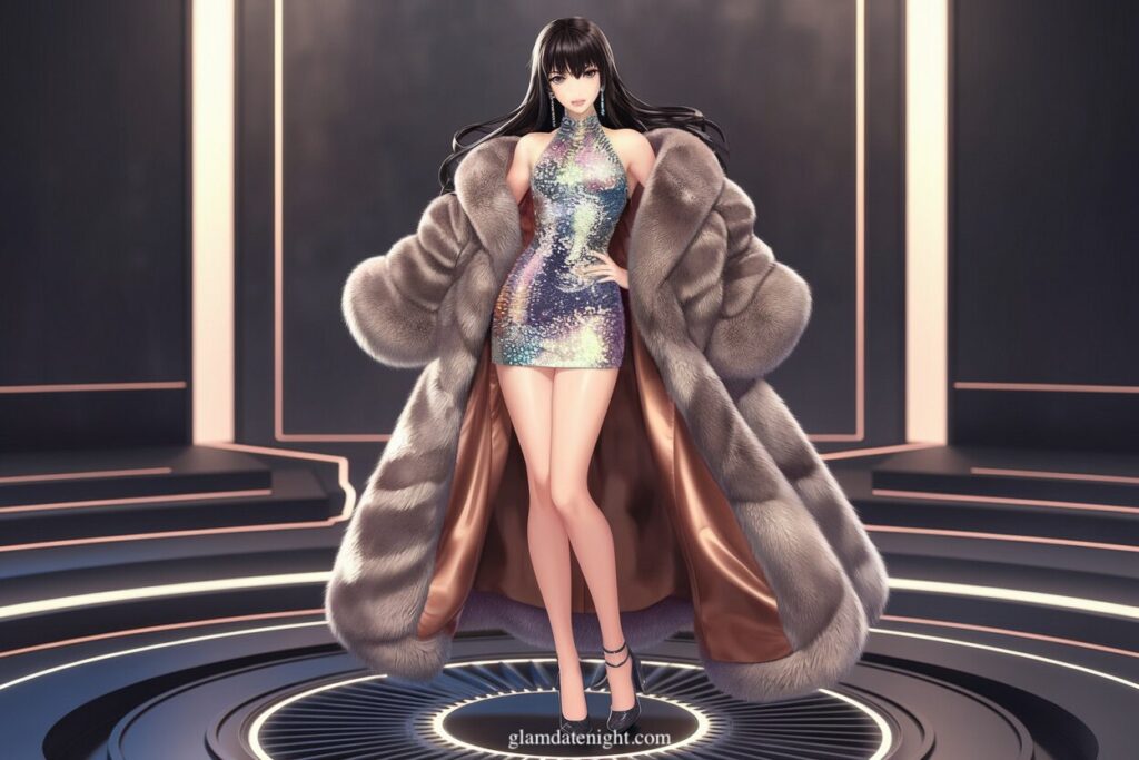 Faux Fur Coat Over a Sequin Dress