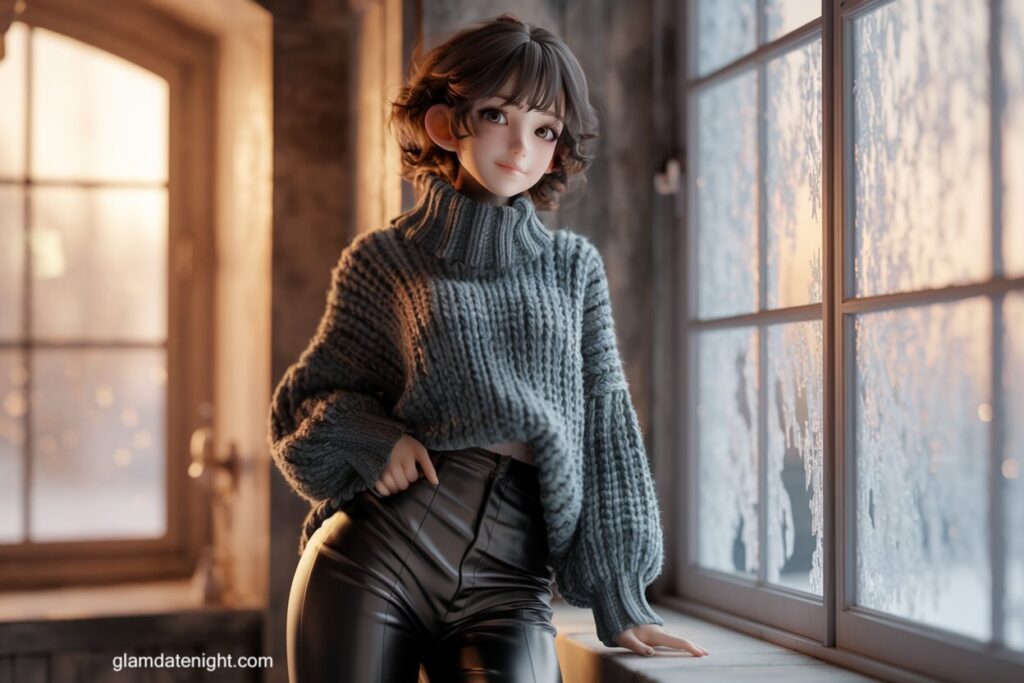 Knit Sweater with Leather Pants