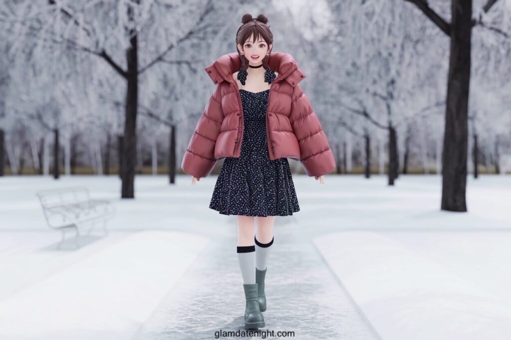 Puffer Jacket & A-Line Dress